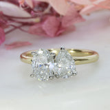 9ct Gold & Platinum Oval & Pear Shape Lab Grown Diamond 'Moi et Toi' Ring  1.76ct