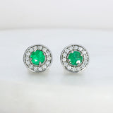 18ct White & Yellow Gold Emerald & Diamond Halo Studs