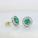 18ct White & Yellow Gold Emerald & Diamond Halo Studs