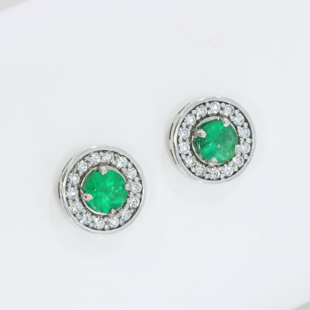 18ct White & Yellow Gold Emerald & Diamond Halo Studs