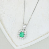 9ct Gold Square Columbian Emerald & Lab Grown Diamond Cluster Pendant & Chain
