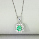 9ct Gold Square Columbian Emerald & Lab Grown Diamond Cluster Pendant & Chain