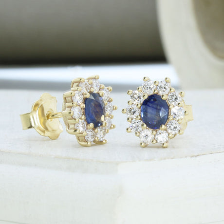 9ct Gold Sapphire & Lab Grown Diamond Cluster Earrings