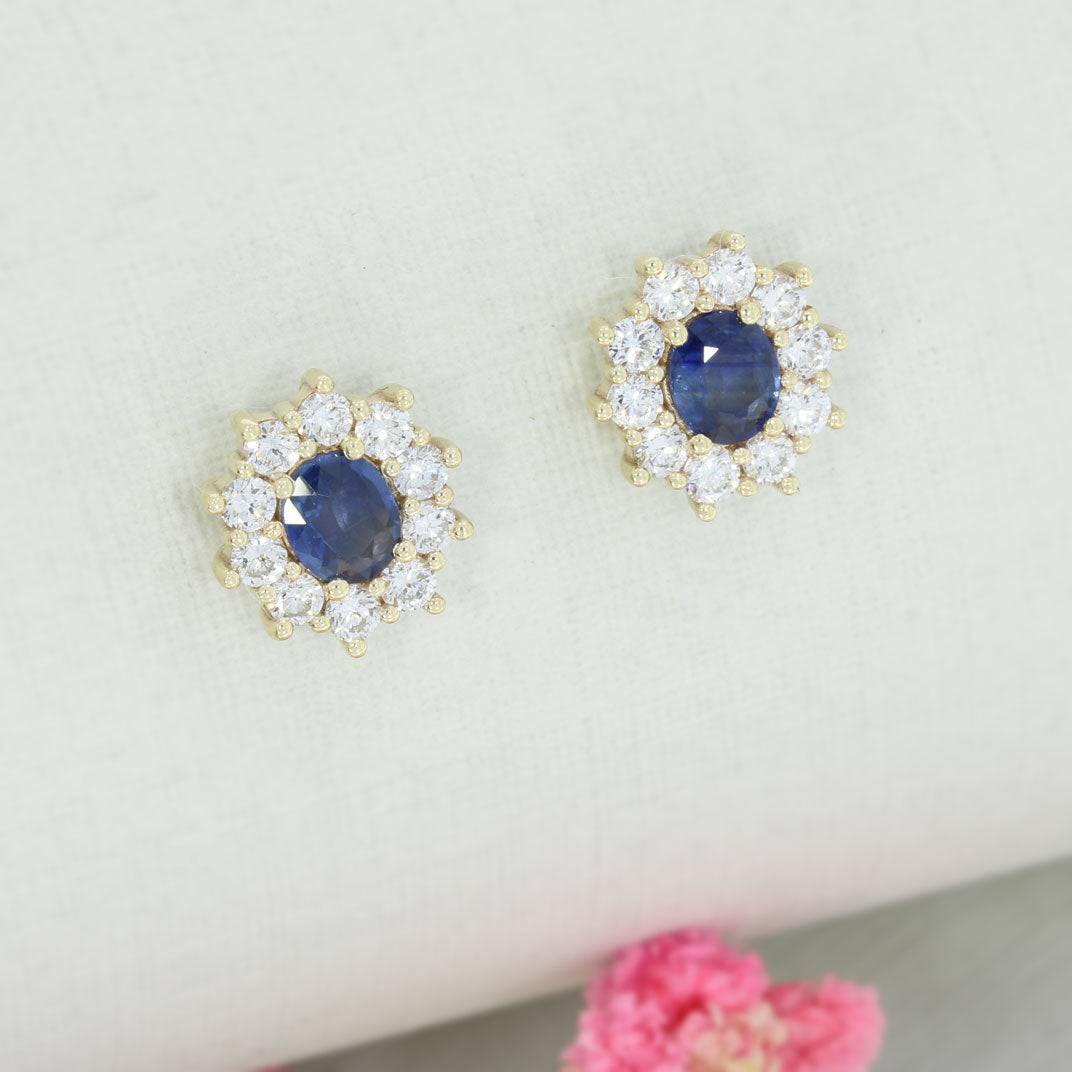 9ct Gold Sapphire & Lab Grown Diamond Cluster Earrings