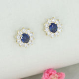 9ct Gold Sapphire & Lab Grown Diamond Cluster Earrings