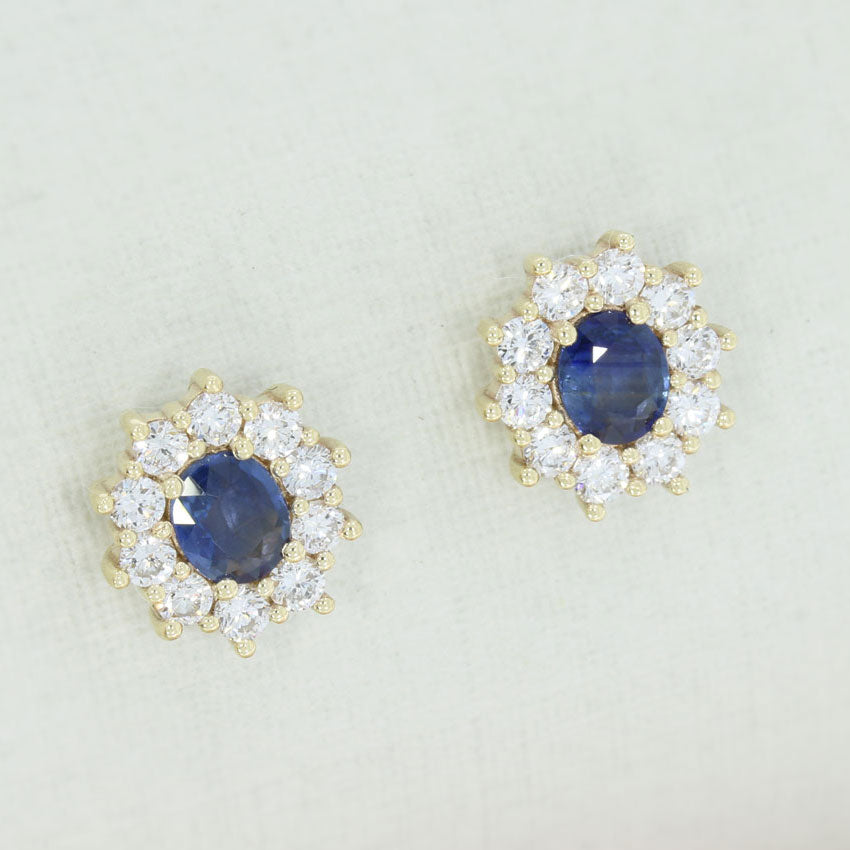 9ct Gold Sapphire & Lab Grown Diamond Cluster Earrings