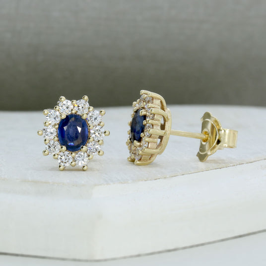 9ct Gold Sapphire & Lab Grown Diamond Cluster Earrings