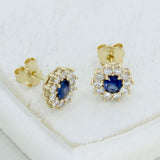 9ct Gold Sapphire & Lab Grown Diamond Cluster Earrings