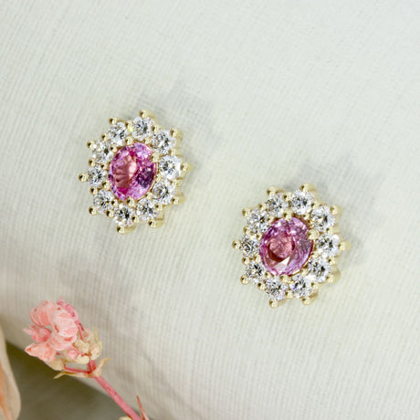 9ct Gold Pink Sapphire & Lab Grown Diamond Cluster Earrings
