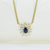 18ct Yellow Gold Pear Shape Sapphire & Diamond Cluster Necklace