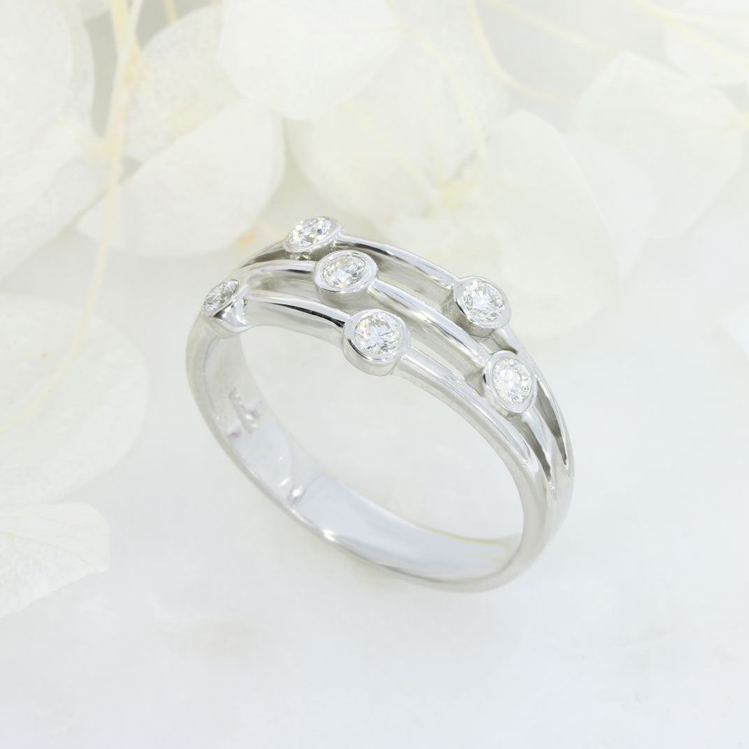 9ct Gold 3 Row Scatter Ring Bubble Ring with Lab Grown Diamonds 0.20ct