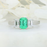Platinum Emerald & Emerald Cut Lab Grown 3 Stone Ring