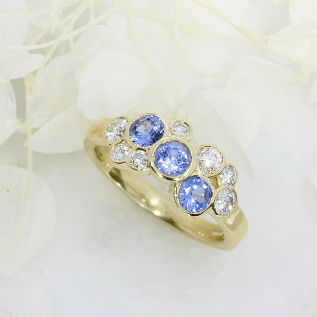 9ct Gold Sapphire & Lab Grown Diamond Bubble Cluster Ring
