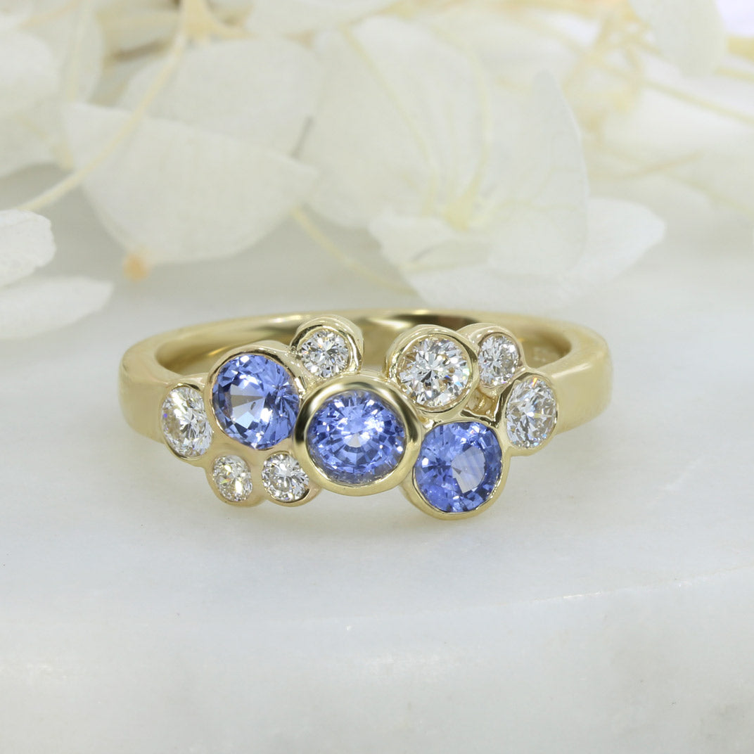 9ct Gold Sapphire & Lab Grown Diamond Bubble Cluster Ring