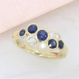 9ct Yellow Gold Round Sapphire & Natural Diamond Bubble Cluster Ring