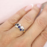 9ct Yellow Gold Round Sapphire & Natural Diamond Bubble Cluster Ring