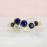 9ct Yellow Gold Round Sapphire & Natural Diamond Bubble Cluster Ring