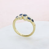 9ct Yellow Gold Round Sapphire & Natural Diamond Bubble Cluster Ring
