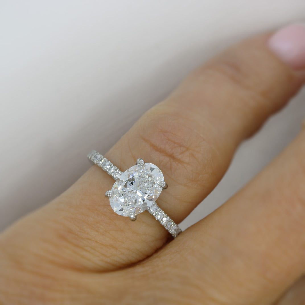 Platinum Certified Oval Lab Grown Diamond Solitaire Ring with Stone Set Shoulders