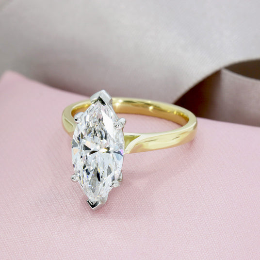 18ct Yellow & Platinum Certified Marquise Shape Lab Grown Diamond Ring 2.98ct D VS1