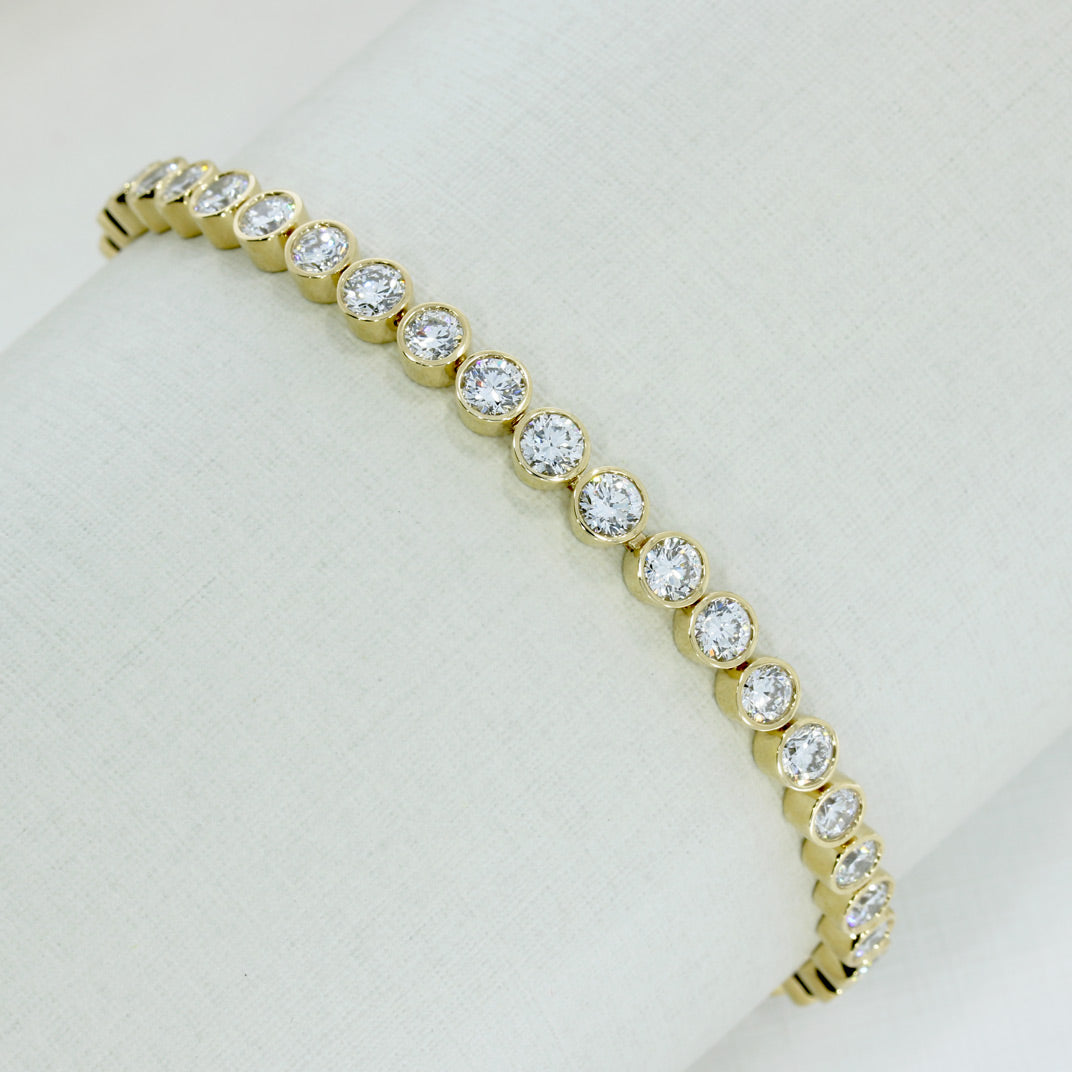 9ct Yellow Gold Round Lab Grown Diamond Rubover Set Line Bracelet 7.14ct