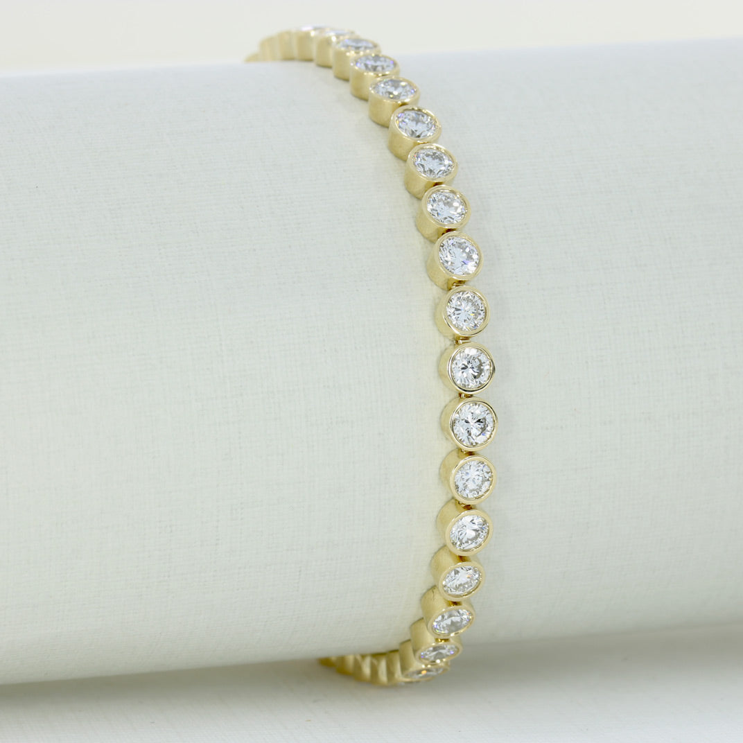 9ct Yellow Gold Round Lab Grown Diamond Rubover Set Line Bracelet 7.14ct