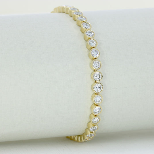 9ct Yellow Gold Round Lab Grown Diamond Rubover Set Line Bracelet 7.14ct
