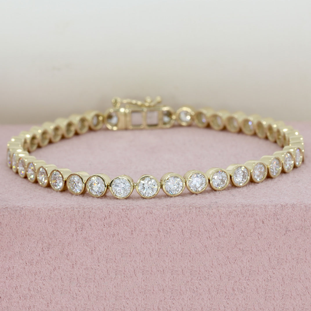9ct Yellow Gold Round Lab Grown Diamond Rubover Set Line Bracelet 7.14ct
