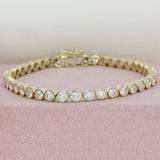 9ct Yellow Gold Round Lab Grown Diamond Rubover Set Line Bracelet 7.14ct