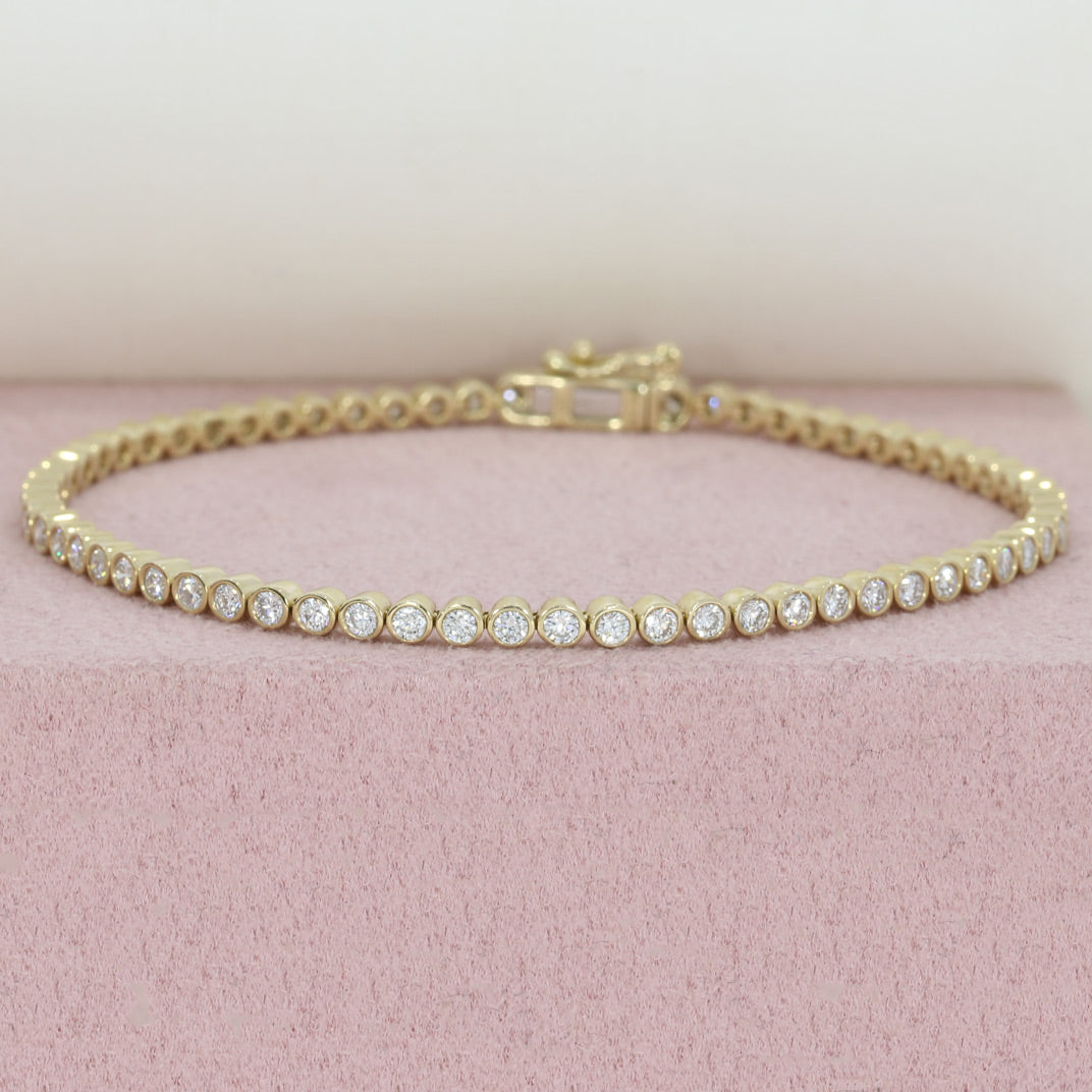 9ct Yellow Gold Round Lab Grown Diamond Rubover Set Line Bracelet 2.08ct