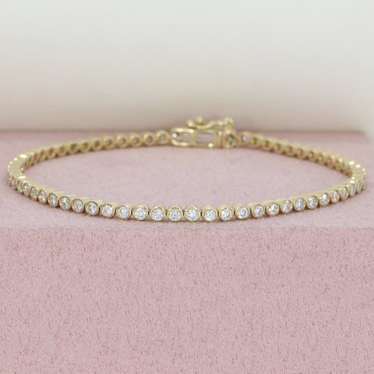 9ct Yellow Gold Round Lab Grown Diamond Rubover Set Line Bracelet 2.08ct
