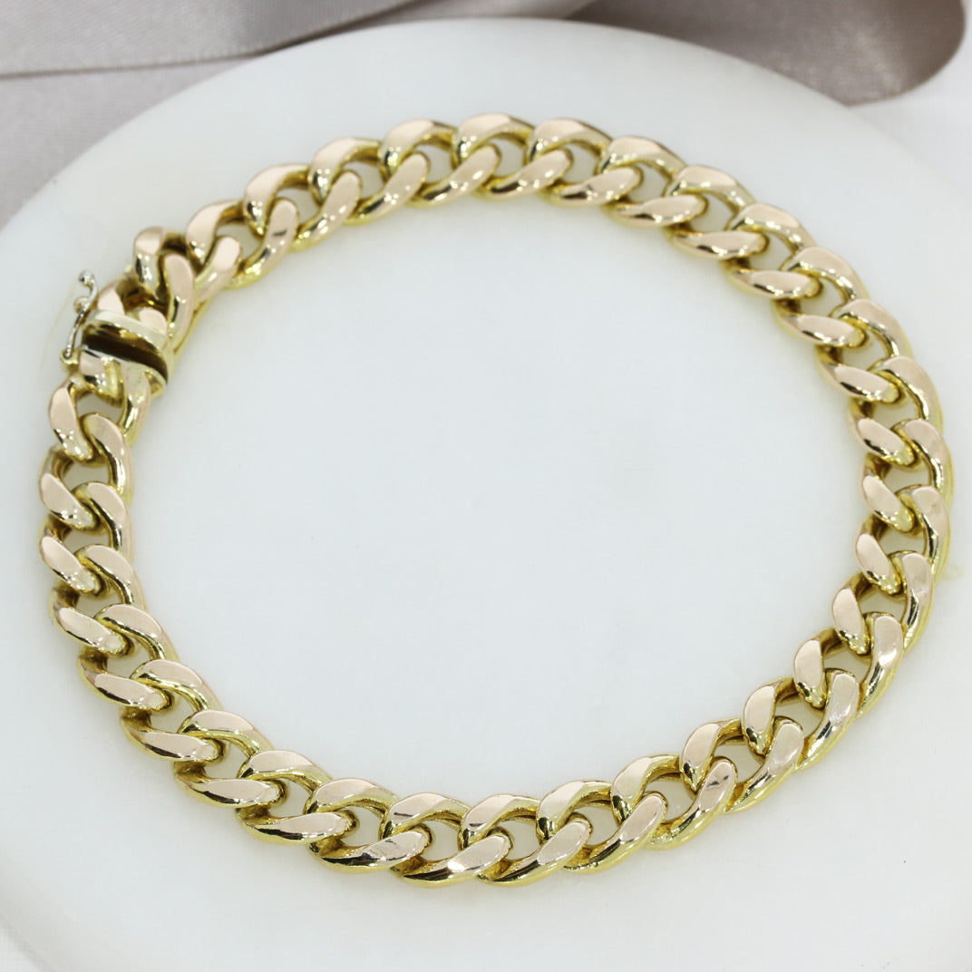 Pre Owned 9ct Yellow Gold Hollow Curb Bracelet 8"