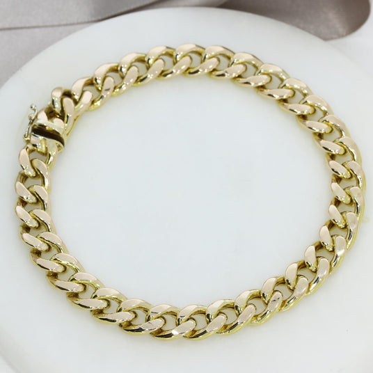 Pre Owned 9ct Yellow Gold Hollow Curb Bracelet 8"