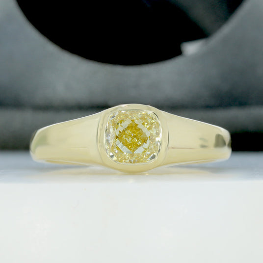 9ct Gold Certified Cushion Cut Fancy Yellow Lab Grown Diamond Solitaire 1.54ct VVS2
