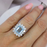 Platinum Large Aquamarine & Diamond Cluster