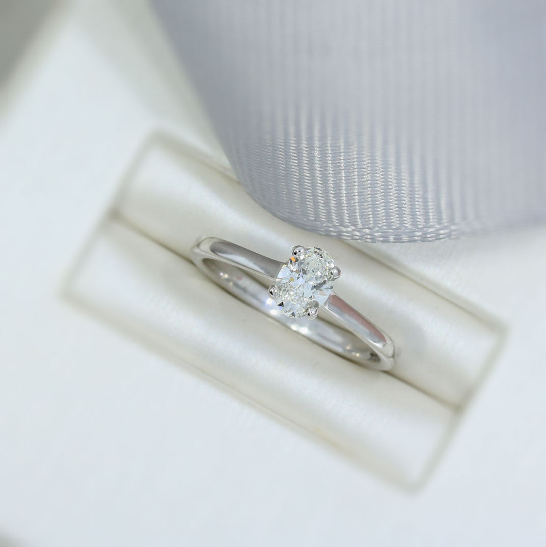 Pre Owned Certified 18ct White Gold Oval  Diamond Solitaire Ring 0.45ct G VS2