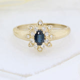 Pre Owned 9ct Yellow Gold Oval Sapphire & Diamond Cluster Ring