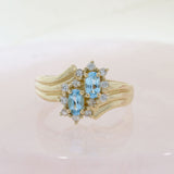 Pre Owned 9ct Yellow Gold Blue Topaz & Diamond Double Cluster Ring