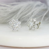 Pre Owned 18ct White Gold Flower Cluster Diamond Stud Earrings 2.74ct.