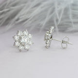 Pre Owned 18ct White Gold Flower Cluster Diamond Stud Earrings 2.74ct.