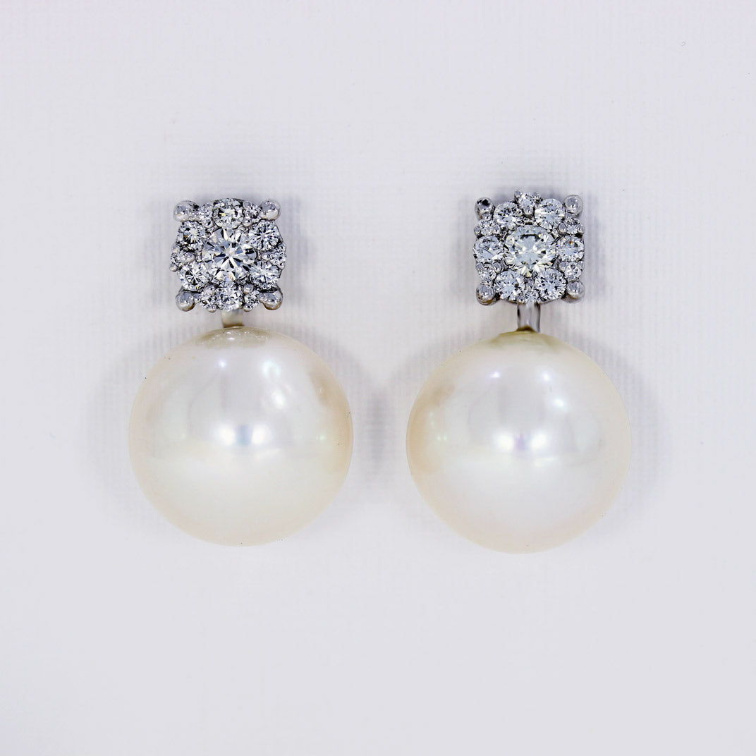 Unique Pre Owned 18ct South Sea Pearl Detachable Drop Earring with Diamond Cluster Stud