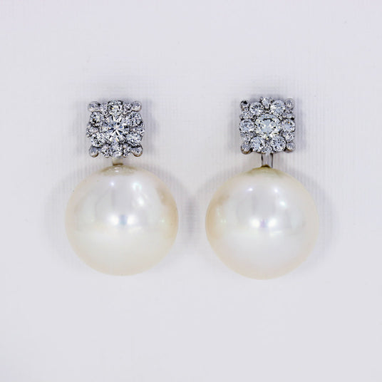 Unique Pre Owned 18ct South Sea Pearl Detachable Drop Earring with Diamond Cluster Stud