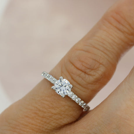 Pre Owned GIA Certified Platinum Diamond Solitaire Ring With Diamond Shoulders 0.65ct