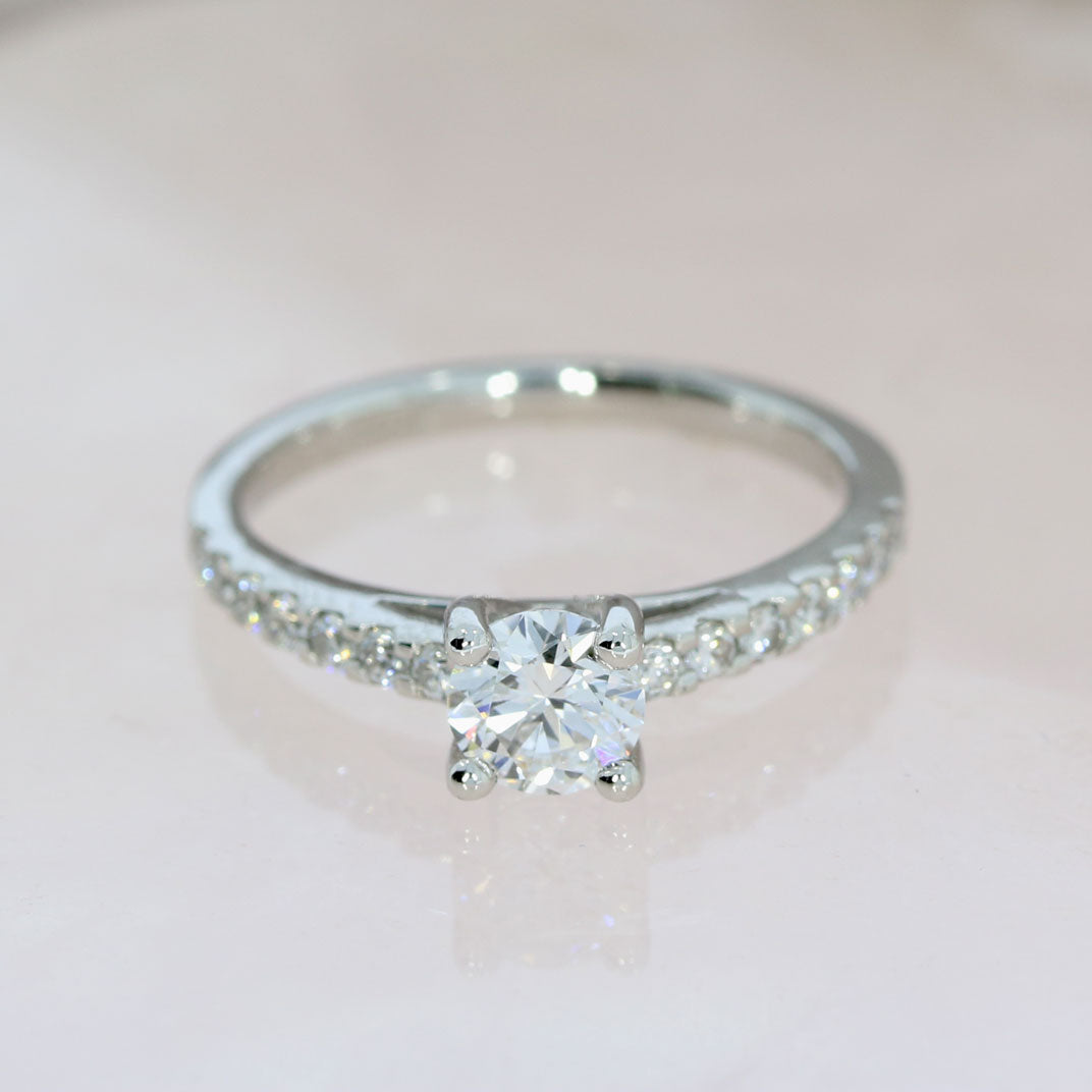 Pre Owned GIA Certified Platinum Diamond Solitaire Ring With Diamond Shoulders 0.65ct