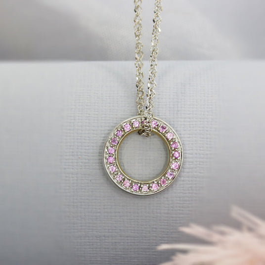 Pre Owned 18ct Gold Reversible Circle Pendant Pink Sapphires or Diamonds