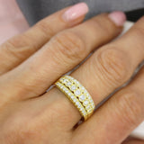 Pre Owned 18ct Yellow Gold 3 Row Wide Diamond Dress Ring