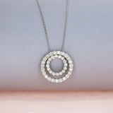 Pre Owned 14ct White Gold Double Circle Diamond Pendant On a Trace Chain