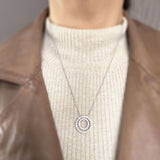 Pre Owned 14ct White Gold Double Circle Diamond Pendant On a Trace Chain