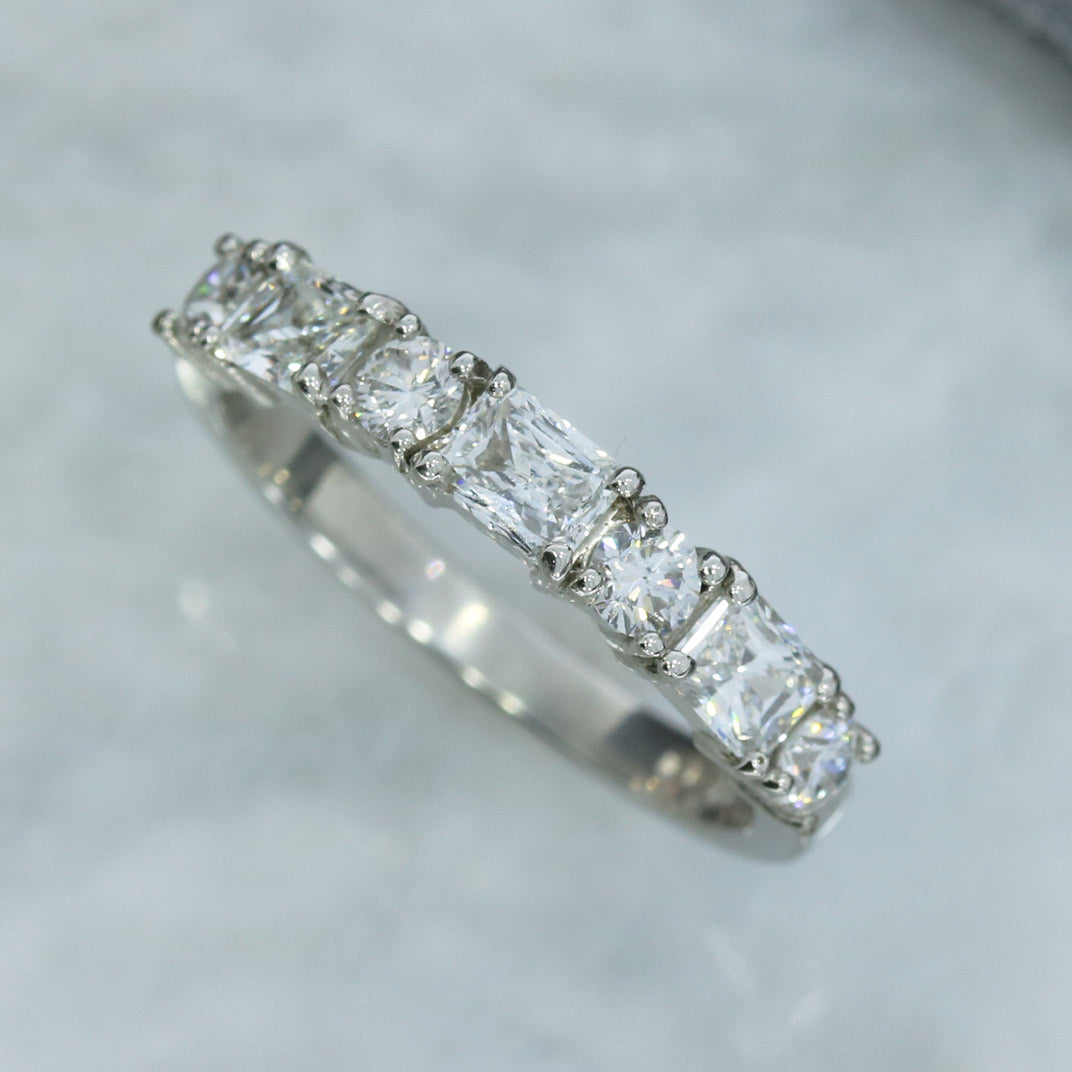 Platinum Emerald Cut & Brilliant Cut Diamond Eternity Ring