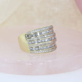 Pre Owned 9ct Yellow Gold Wide 7 Row Round & Baguette Diamond Eternity Ring